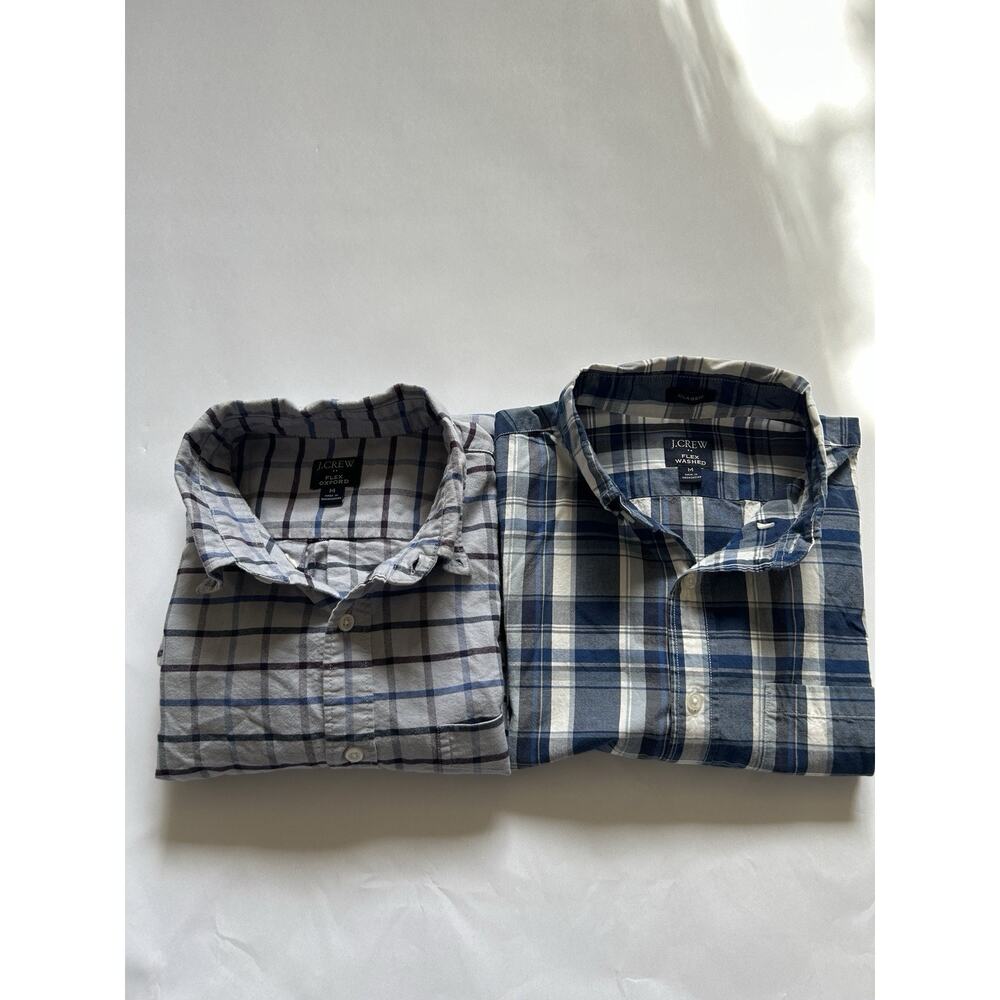 J.Crew Mens Medium Plaid Button Down Shirts Lot 2 Flex Oxford Flex Washed